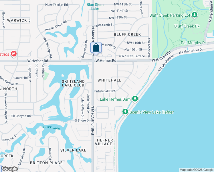map of restaurants, bars, coffee shops, grocery stores, and more near 10506 Bishops Gate in Oklahoma City