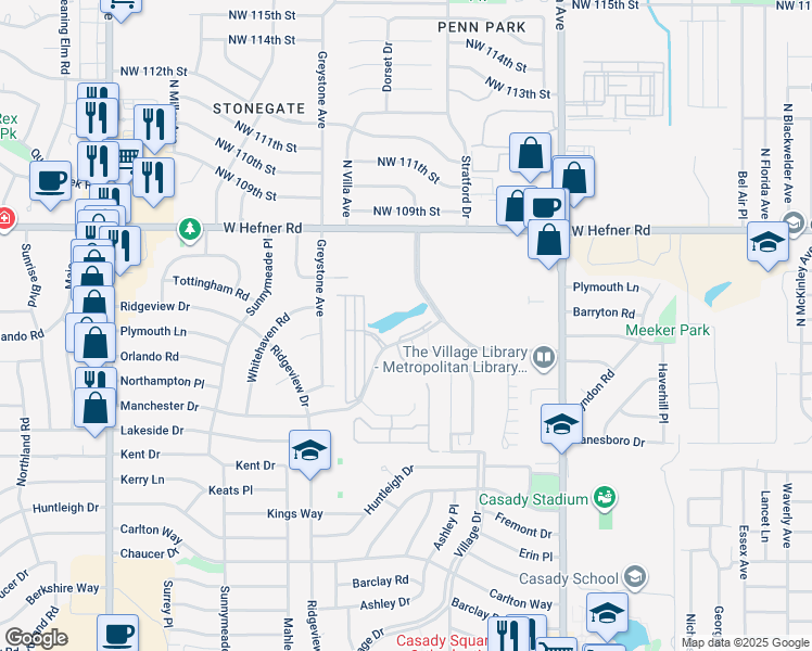 map of restaurants, bars, coffee shops, grocery stores, and more near 2301 Manchester Drive in Oklahoma City