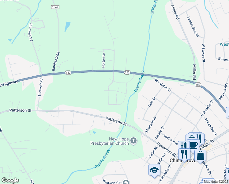 map of restaurants, bars, coffee shops, grocery stores, and more near 200 Damsenberry Way in China Grove