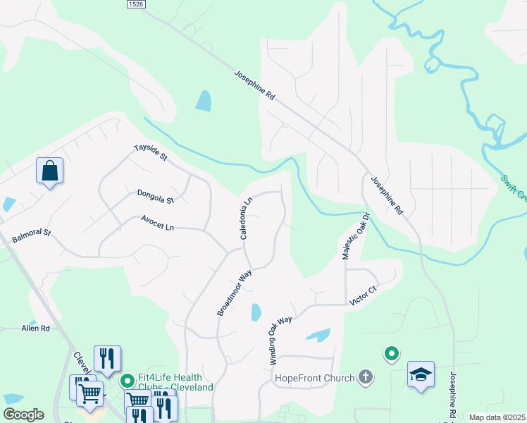 map of restaurants, bars, coffee shops, grocery stores, and more near 65 Braemar Circle in Clayton