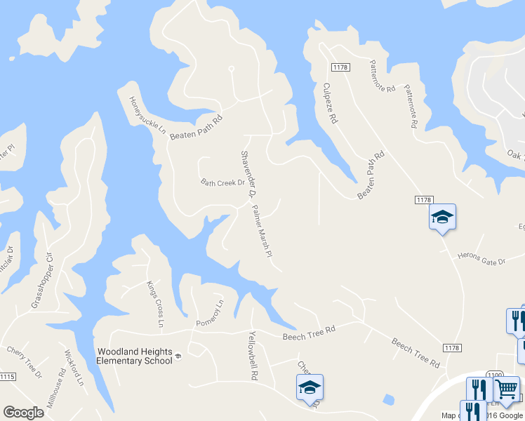 map of restaurants, bars, coffee shops, grocery stores, and more near 113 Archbell Point Lane in Mooresville