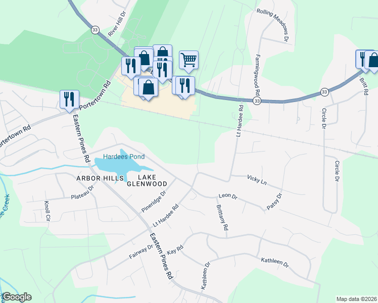map of restaurants, bars, coffee shops, grocery stores, and more near 1430 Lt Hardee Road in Greenville