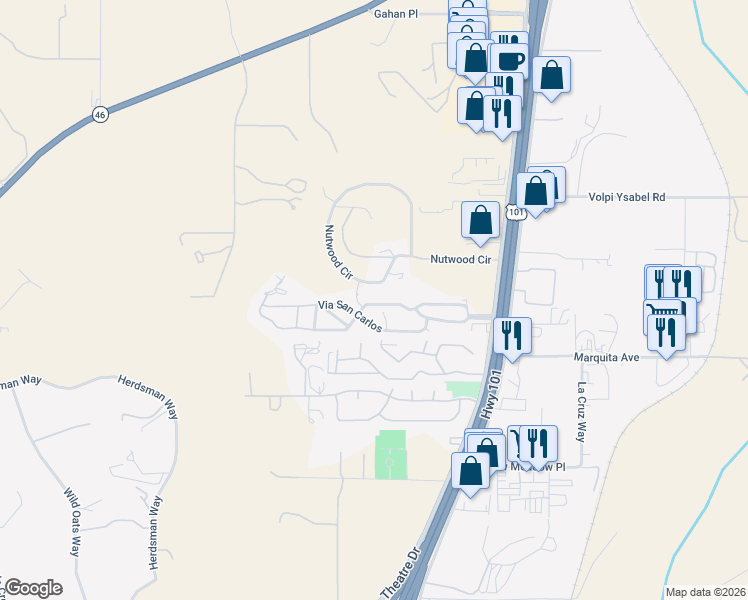 map of restaurants, bars, coffee shops, grocery stores, and more near 41 Via Santa Barbara in Paso Robles