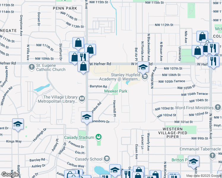 map of restaurants, bars, coffee shops, grocery stores, and more near 10512 Lyndon Road in The Village