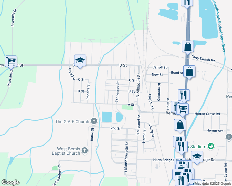 map of restaurants, bars, coffee shops, grocery stores, and more near 27 Tennessee Street in Jackson