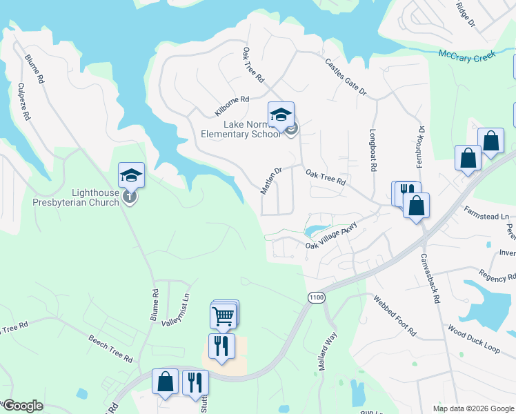 map of restaurants, bars, coffee shops, grocery stores, and more near 164 Matlen Drive in Mooresville