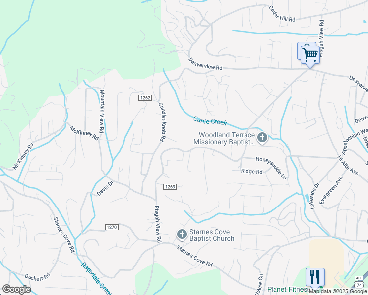 map of restaurants, bars, coffee shops, grocery stores, and more near 199 Pisgah View Road in Asheville