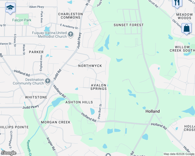 map of restaurants, bars, coffee shops, grocery stores, and more near 658 Minerva Dale Drive in Fuquay-Varina