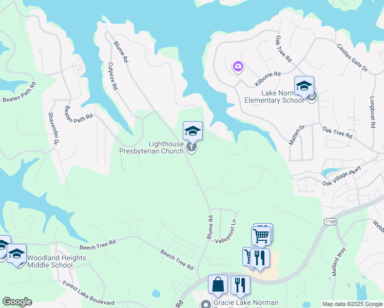 map of restaurants, bars, coffee shops, grocery stores, and more near 246 Blume Road in Mooresville