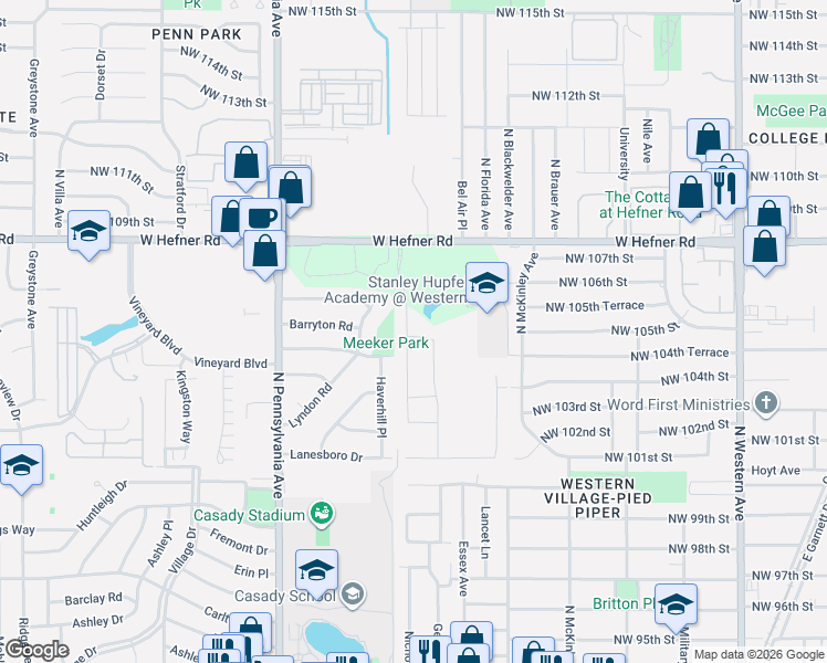 map of restaurants, bars, coffee shops, grocery stores, and more near 10248 Sussex Place in The Village