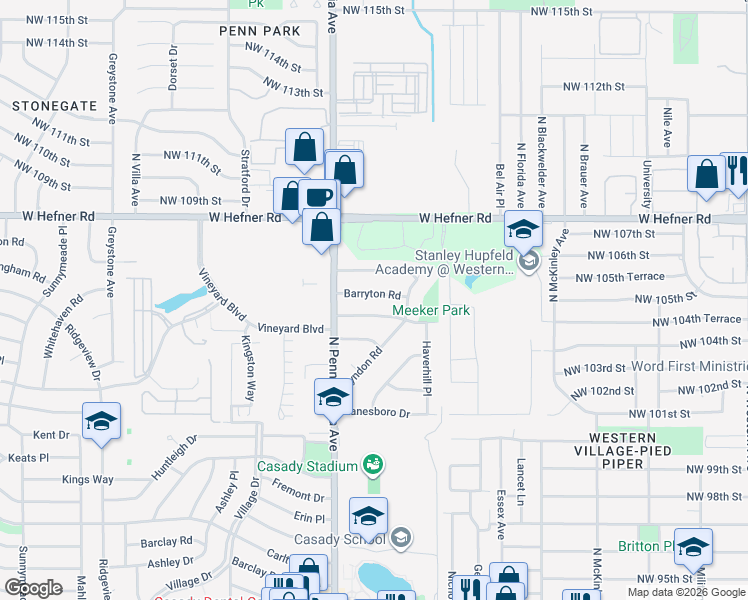 map of restaurants, bars, coffee shops, grocery stores, and more near 2000 Barryton Road in The Village