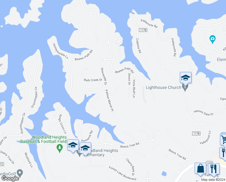map of restaurants, bars, coffee shops, grocery stores, and more near 115 Archbell Point Lane in Mooresville