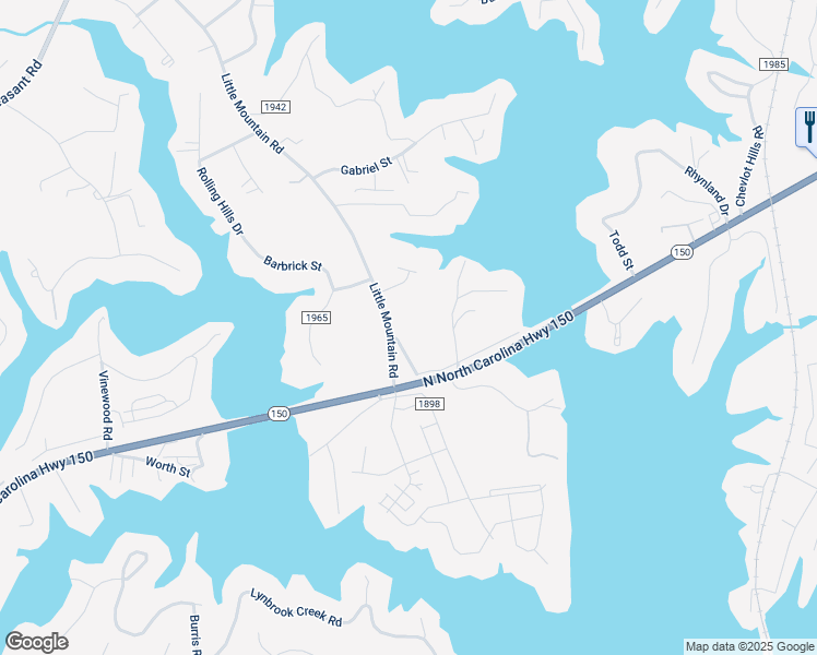 map of restaurants, bars, coffee shops, grocery stores, and more near 7448 Little Mountain Road in Lake Norman of Catawba