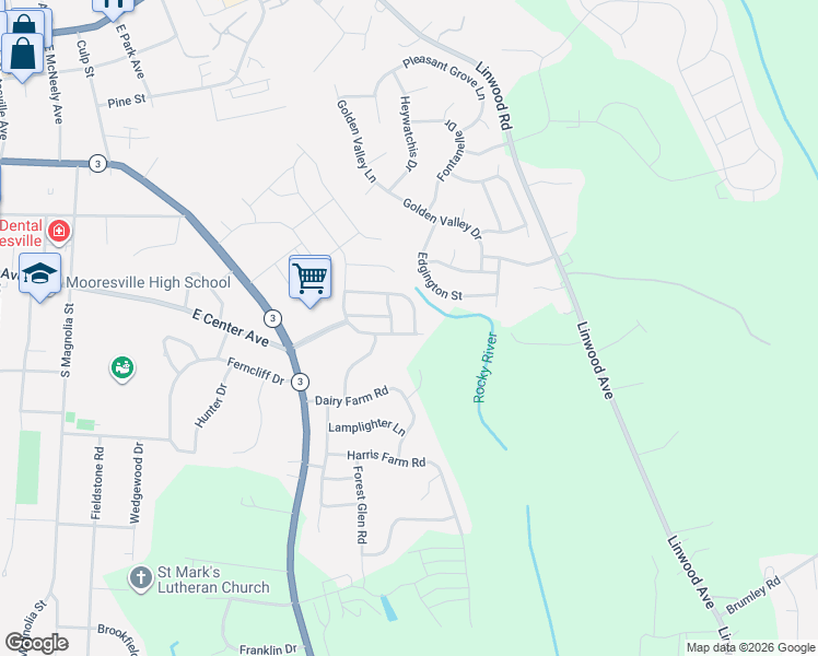 map of restaurants, bars, coffee shops, grocery stores, and more near 146 South Cromwell Drive in Mooresville