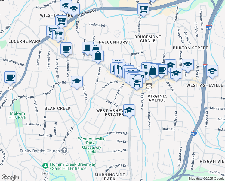map of restaurants, bars, coffee shops, grocery stores, and more near 26 Maple Crescent Street in Asheville