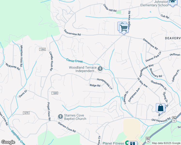 map of restaurants, bars, coffee shops, grocery stores, and more near 127 Pisgah View Road in Asheville