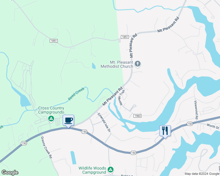 map of restaurants, bars, coffee shops, grocery stores, and more near 4303 Mount Pleasant Road in Sherrills Ford