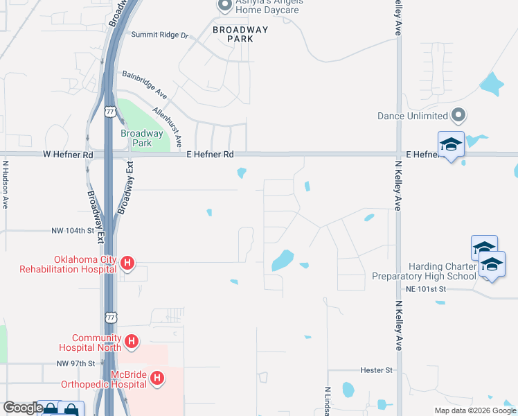 map of restaurants, bars, coffee shops, grocery stores, and more near 400 Northeast 106th Street in Oklahoma City