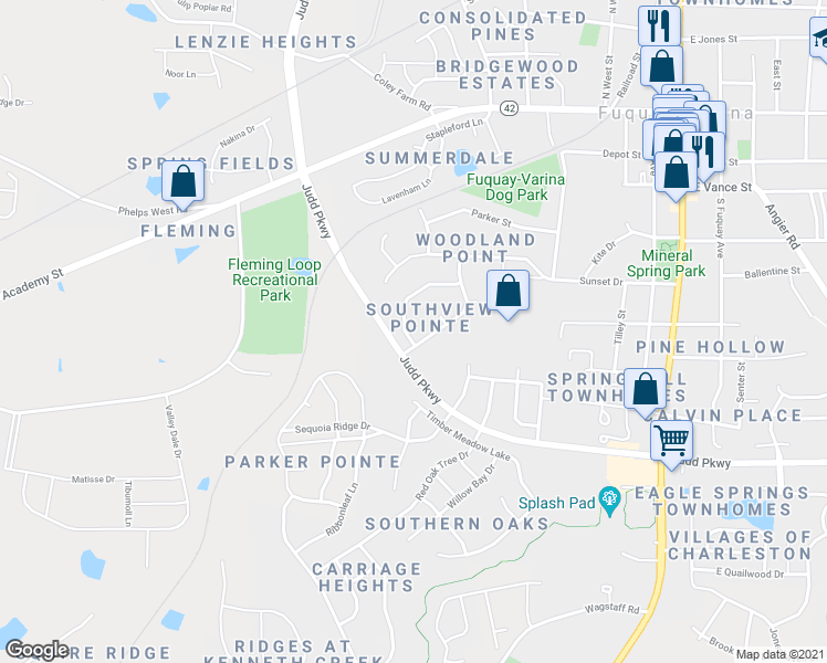 map of restaurants, bars, coffee shops, grocery stores, and more near 659 Smith Ridge Way in Fuquay-Varina