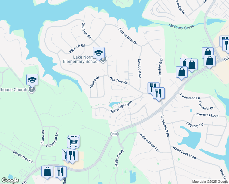 map of restaurants, bars, coffee shops, grocery stores, and more near 131 Brawley Point Circle in Mooresville