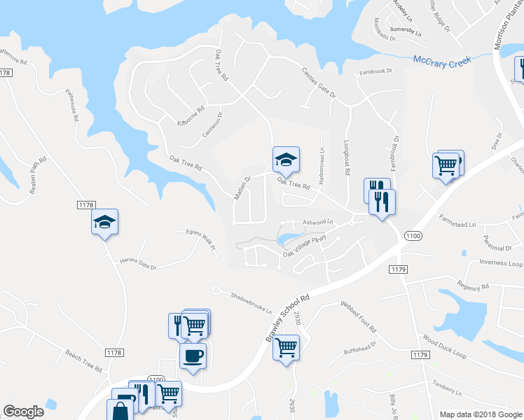 map of restaurants, bars, coffee shops, grocery stores, and more near 136 Vance Crescent Drive in Mooresville