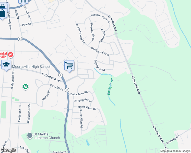 map of restaurants, bars, coffee shops, grocery stores, and more near 146 South Cromwell Drive in Mooresville