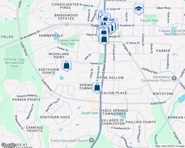 map of restaurants, bars, coffee shops, grocery stores, and more near 207 West Ransom Street in Fuquay Varina