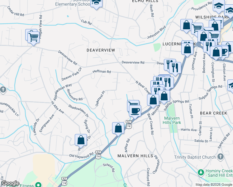 map of restaurants, bars, coffee shops, grocery stores, and more near 10 Peach Street in Asheville