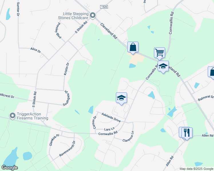 map of restaurants, bars, coffee shops, grocery stores, and more near 220 Langdon Pointe Drive in Garner