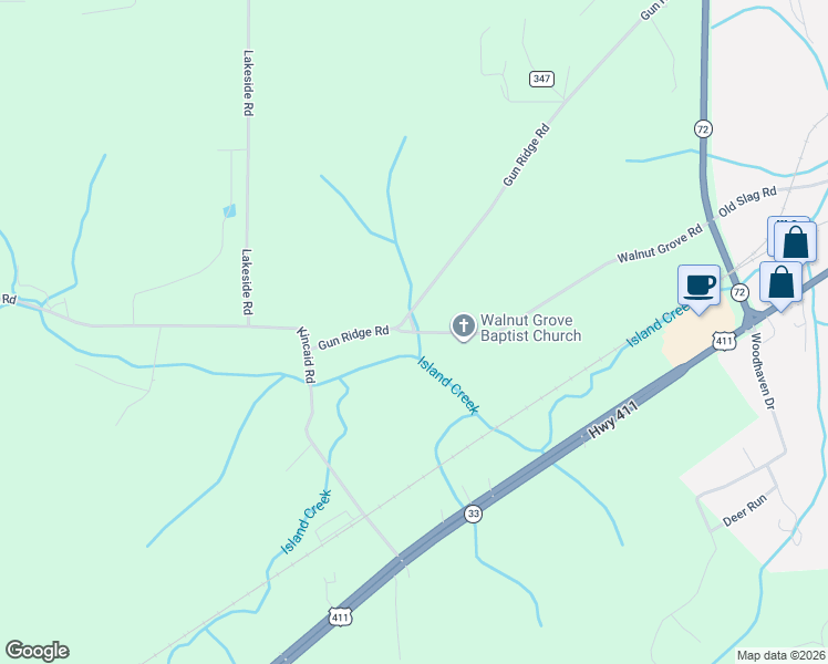 map of restaurants, bars, coffee shops, grocery stores, and more near 299 Walnut Grove Road in Vonore