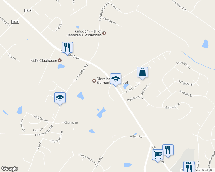 map of restaurants, bars, coffee shops, grocery stores, and more near 38 Weldon Drive in Clayton