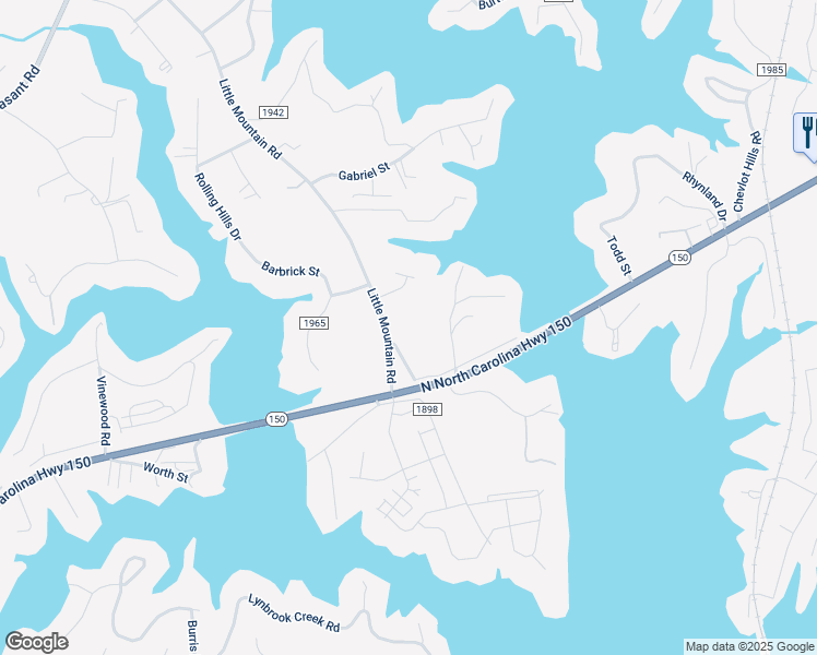 map of restaurants, bars, coffee shops, grocery stores, and more near 7448 Little Mountain Road in Lake Norman of Catawba