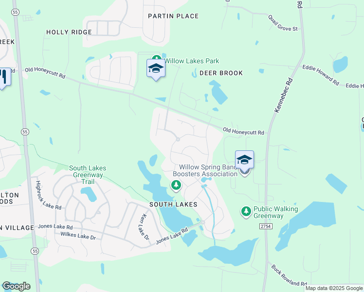 map of restaurants, bars, coffee shops, grocery stores, and more near 3409 Fontana Lake Drive in Fuquay Varina