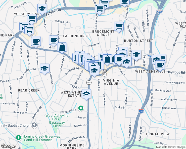 map of restaurants, bars, coffee shops, grocery stores, and more near in Asheville