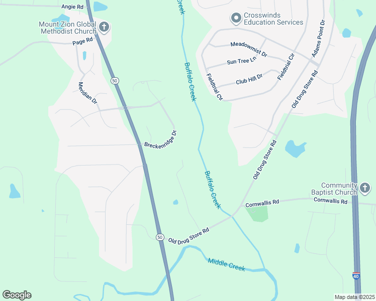map of restaurants, bars, coffee shops, grocery stores, and more near 110 Breckenridge Drive in Garner