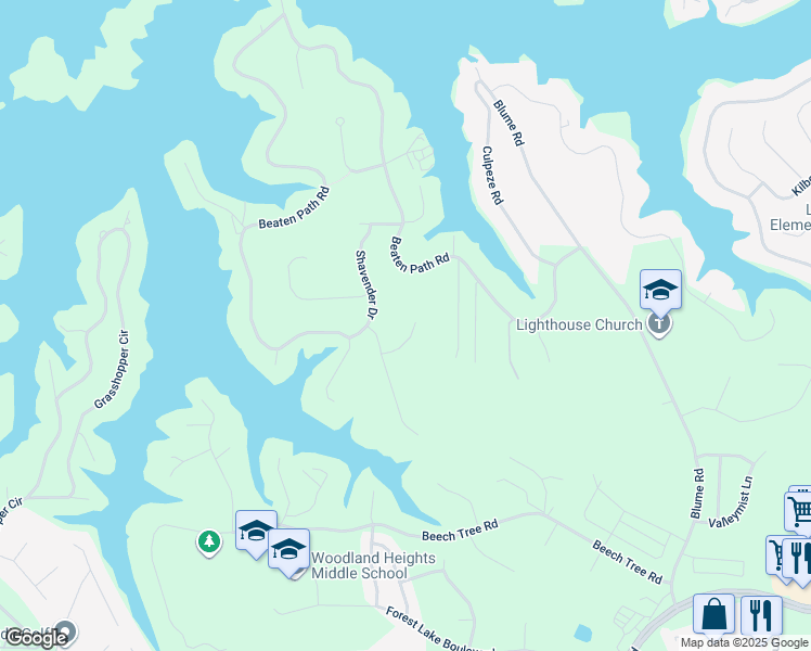 map of restaurants, bars, coffee shops, grocery stores, and more near 123 Archbell Point Lane in Mooresville