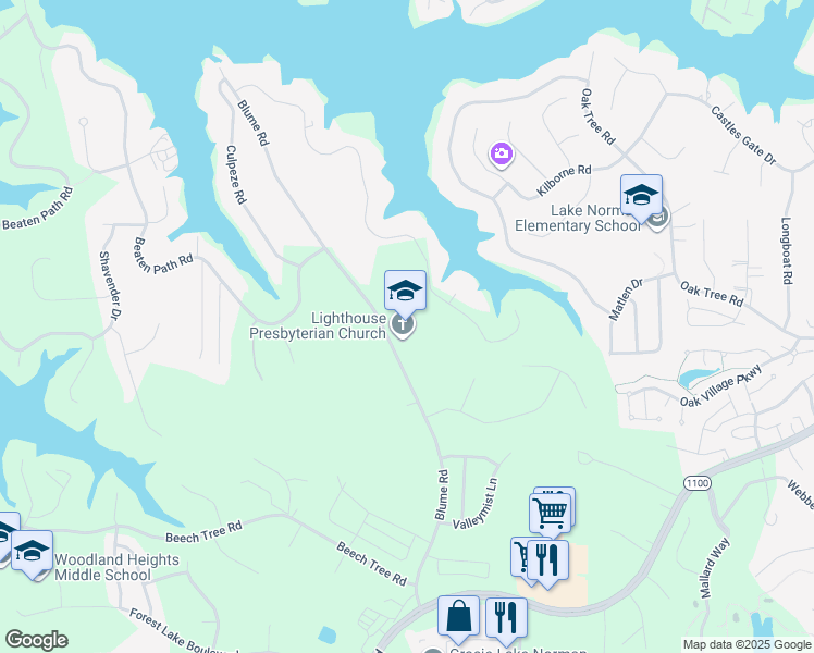 map of restaurants, bars, coffee shops, grocery stores, and more near 246 Blume Road in Mooresville