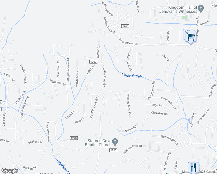 map of restaurants, bars, coffee shops, grocery stores, and more near 7 Owen Hollow Road in Asheville