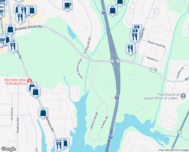 map of restaurants, bars, coffee shops, grocery stores, and more near 183 Forest Ridge Road in Mooresville