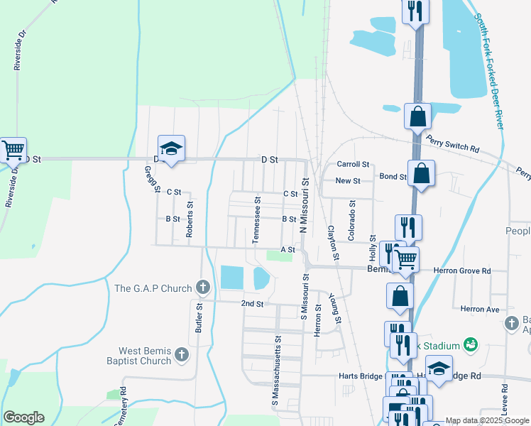 map of restaurants, bars, coffee shops, grocery stores, and more near 27 Tennessee Street in Jackson