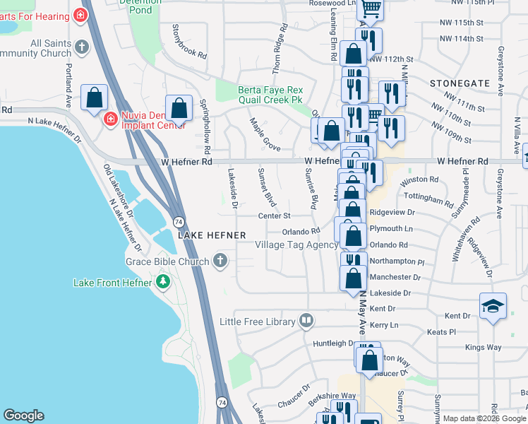 map of restaurants, bars, coffee shops, grocery stores, and more near 10501 Sunset Boulevard in The Village