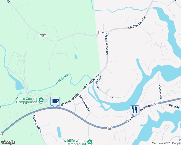 map of restaurants, bars, coffee shops, grocery stores, and more near 4303 Mount Pleasant Road in Sherrills Ford