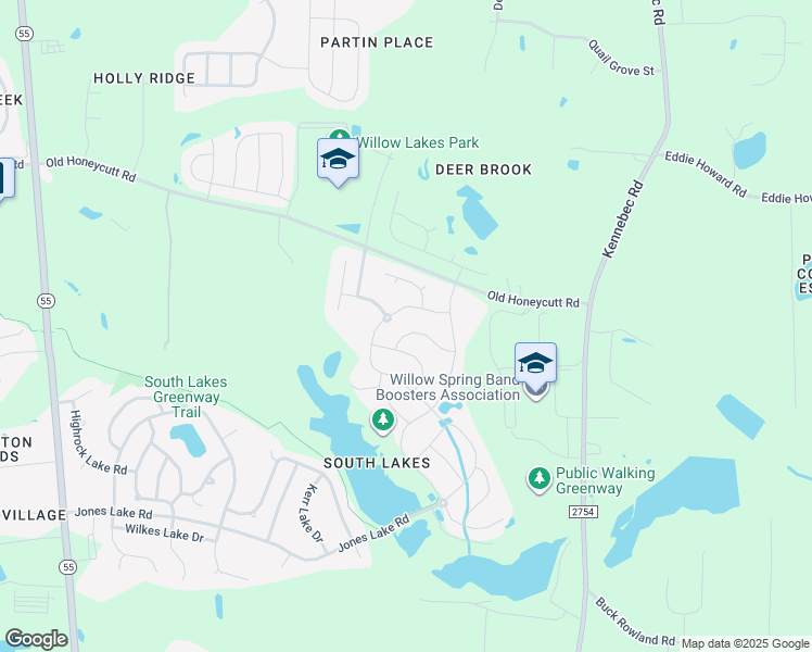 map of restaurants, bars, coffee shops, grocery stores, and more near 3417 Fontana Lake Drive in Fuquay-Varina
