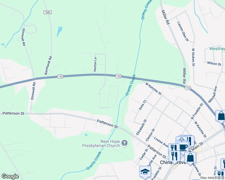 map of restaurants, bars, coffee shops, grocery stores, and more near 201 Damsenberry Way in China Grove