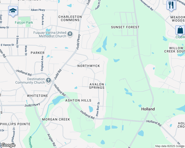 map of restaurants, bars, coffee shops, grocery stores, and more near 920 Old Baron Drive in Fuquay-Varina