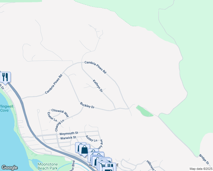 map of restaurants, bars, coffee shops, grocery stores, and more near 6475 Kathryn Drive in Cambria