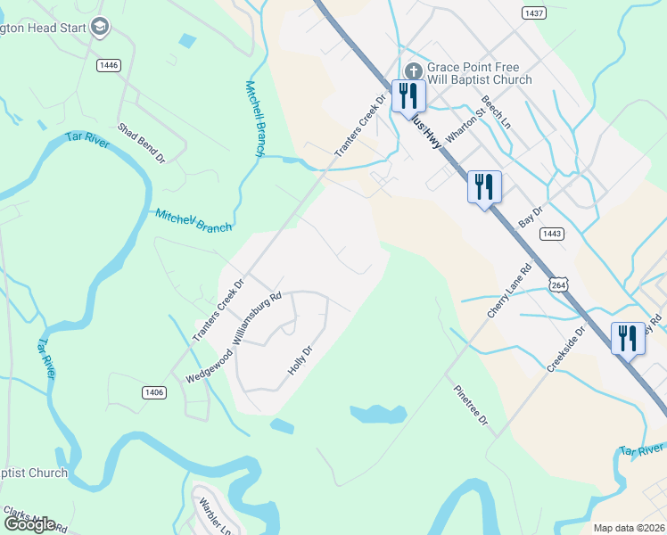map of restaurants, bars, coffee shops, grocery stores, and more near 203 Hillingdale Drive in Washington