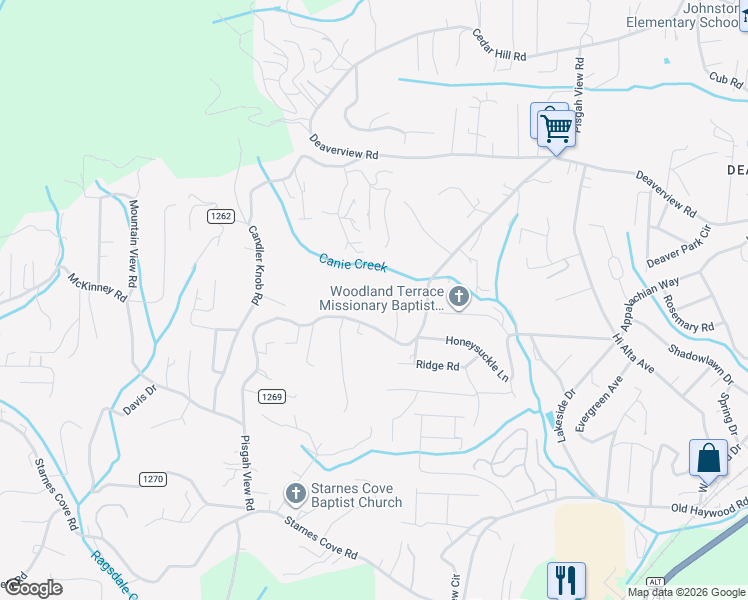 map of restaurants, bars, coffee shops, grocery stores, and more near 38 Sweetwater Drive in Asheville
