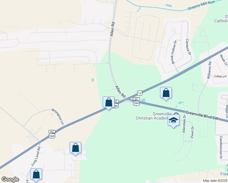 map of restaurants, bars, coffee shops, grocery stores, and more near 2400 Allen Road in Greenville