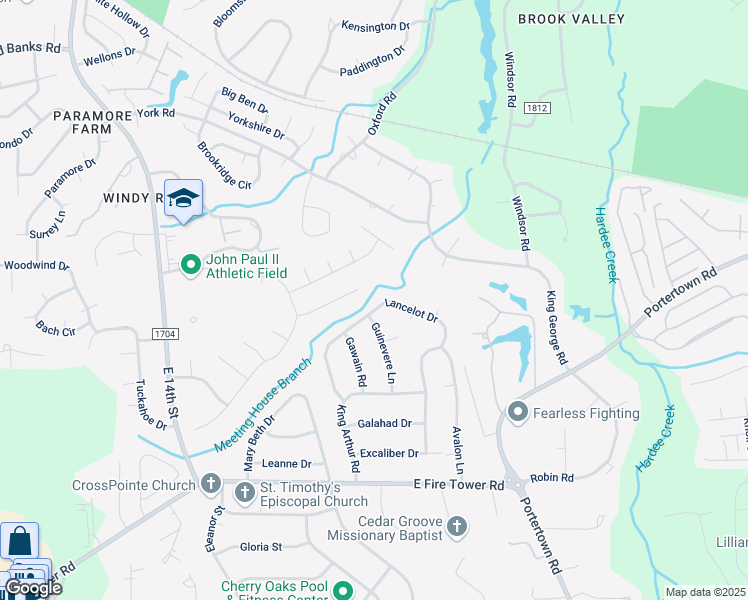 map of restaurants, bars, coffee shops, grocery stores, and more near 508 Lancelot Drive in Greenville